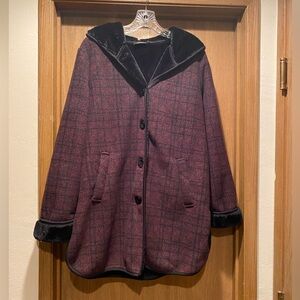Ike Behar plush hooded burgundy jacket size XL